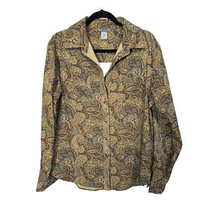 Vintage Western Sudbury Tan Paisley Long Sleeve Button Down Shirt Womens Large